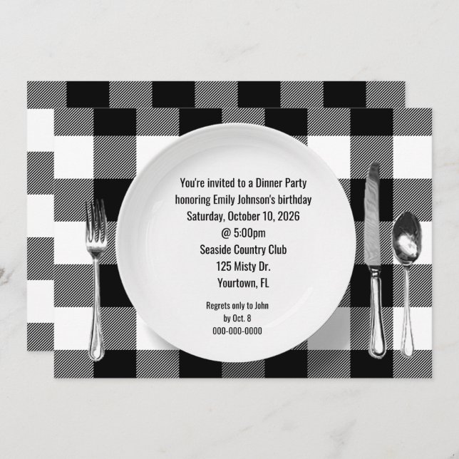 Birthday Dinner Party Buffalo Plaid Invitation (Front/Back)