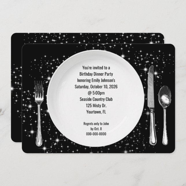 Birthday Dinner Party On Stars Invitation (Front/Back)