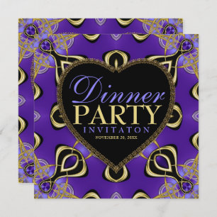 Birthday Dinner Party Purple Gold Invitations