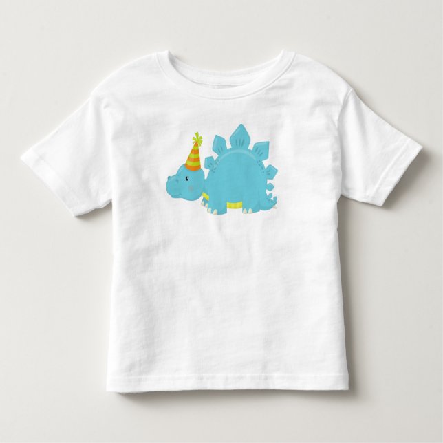 Birthday Dinosaur, Party Dinosaur, Party Hat, Dino Toddler T-Shirt (Front)