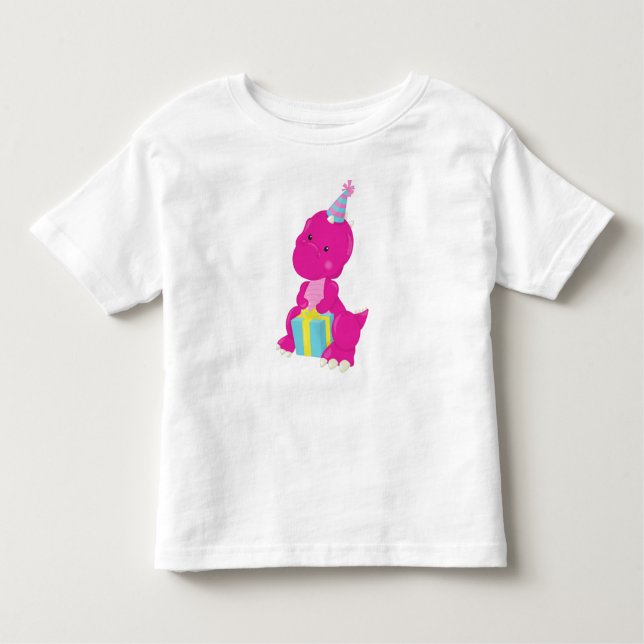 Birthday Dinosaur, Pink Dinosaur, Party Hat, Gifts Toddler T-Shirt (Front)