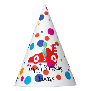 Birthday Dinosaur race car boy red racing kid name Party Hat