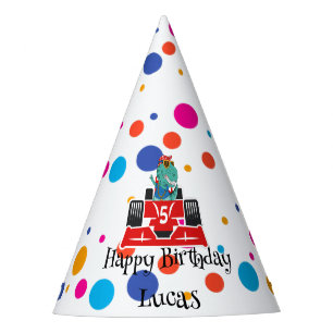Birthday Dinosaur race car boy red racing kid name Party Hat