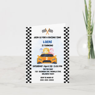 Birthday Dinosaur race car boy red racing kids nam Invitation