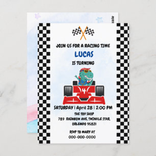 Birthday Dinosaur race car boy red racing kids nam Postcard