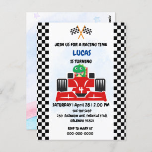 Birthday Dinosaur race car boy red racing kids nam Postcard