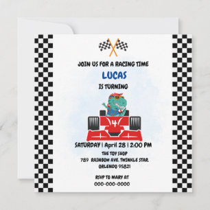 Birthday Dinosaur race car boy red racing kids nam Thank You Card