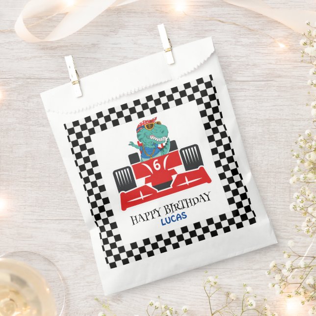 Birthday Dinosaur race car red boy kid name Favour Bag (Clipped)