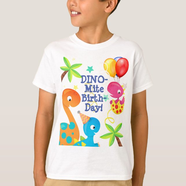 Birthday Dinosaurs and Balloons Custom T-Shirt (Front)