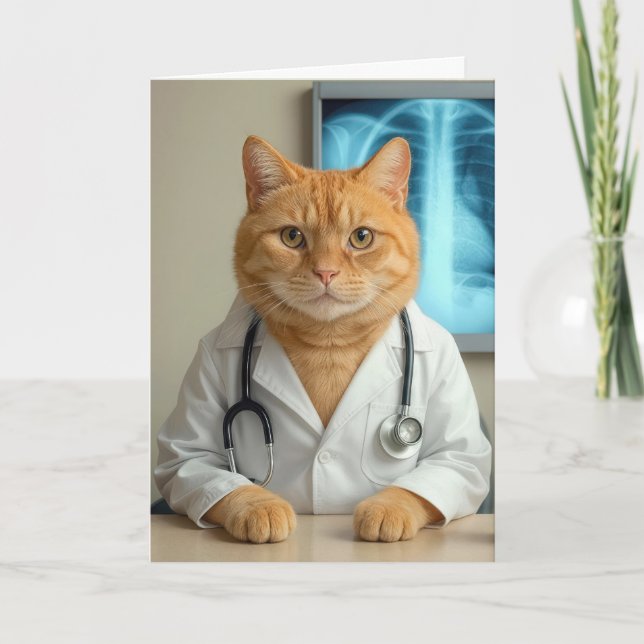 Birthday Doctor Cat with Stethoscope Card (Front)