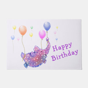 Birthday Doormat for Kids Flying Elephant