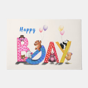 Birthday Doormat with Happy Baby Bear Party