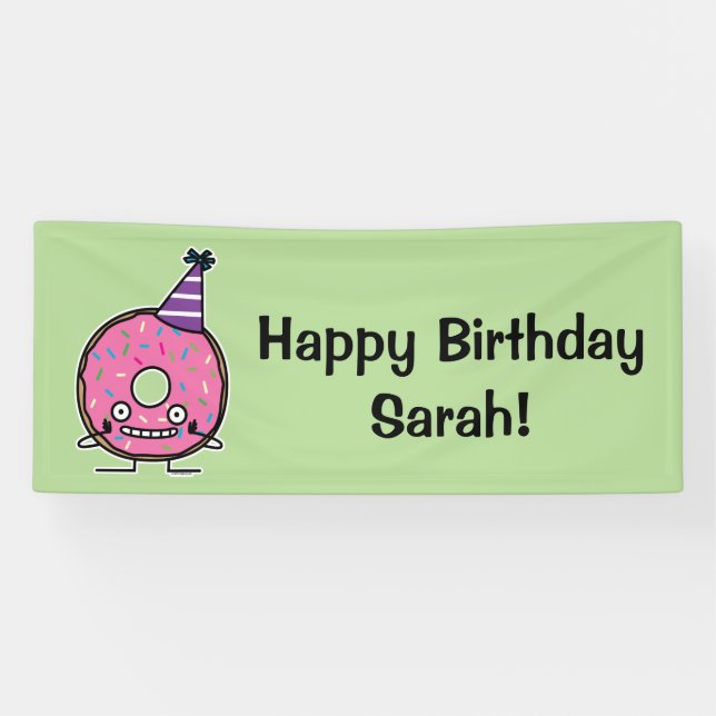 Birthday Doughnut pink icing sprinkles party hat Banner (Horizontal)