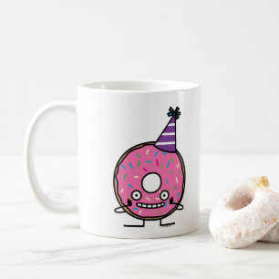 Birthday Doughnut pink icing sprinkles party hat Coffee Mug