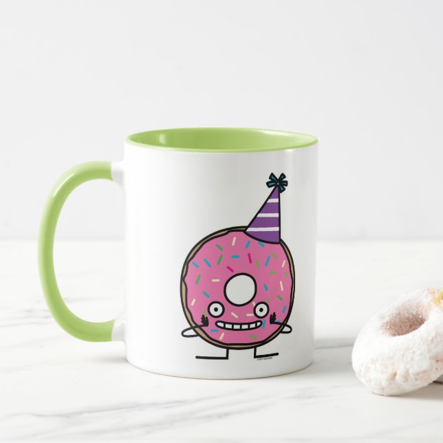 Birthday Doughnut pink icing sprinkles party hat Mug (With Donut)