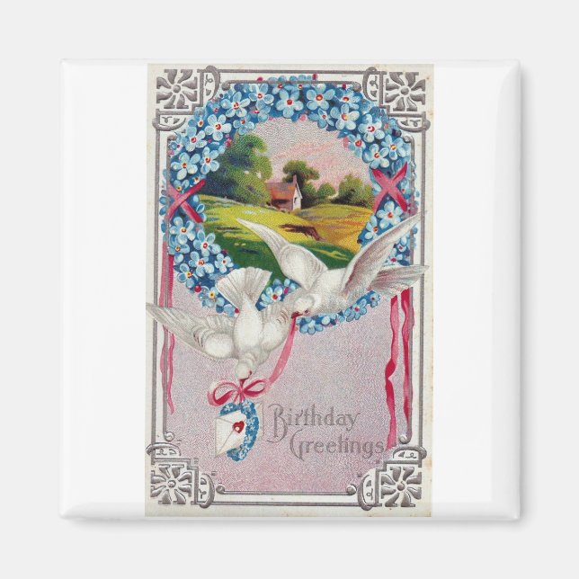 Birthday Doves Postmarked 1910 Magnet (Front)
