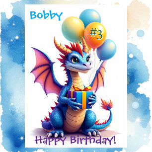 Birthday Dragon Add Name & Age of Young Boy Card