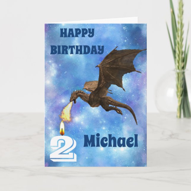  Birthday Dragon Personalised name Age  Card (Front)