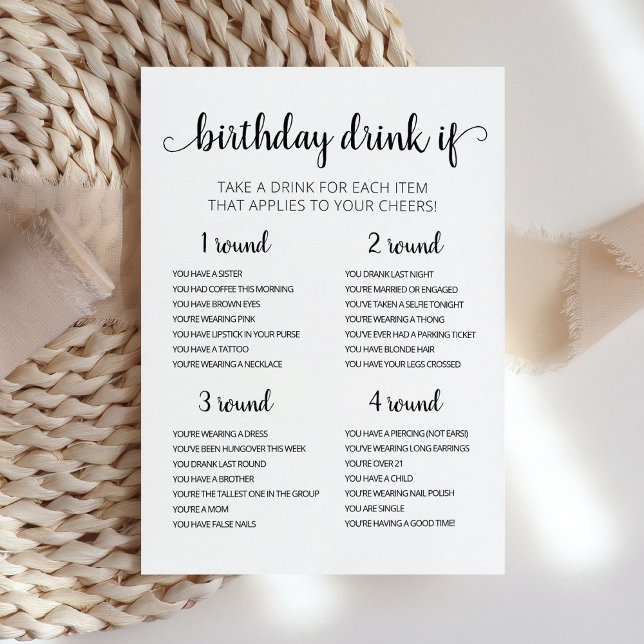 Birthday DRINK IF editable Birthday Game Card (Creator Uploaded)