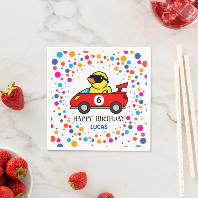 Birthday DUCK race car boy red racing kid name Napkin (Insitu)