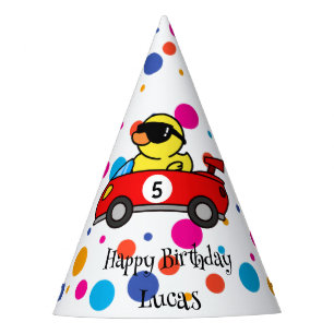 Birthday Duck race car boy red racing kid name Party Hat