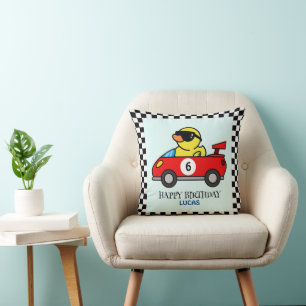 Birthday Duck race car red boy kid name Cushion