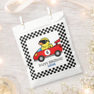 Birthday Duck race car red boy kid name Favour Bag