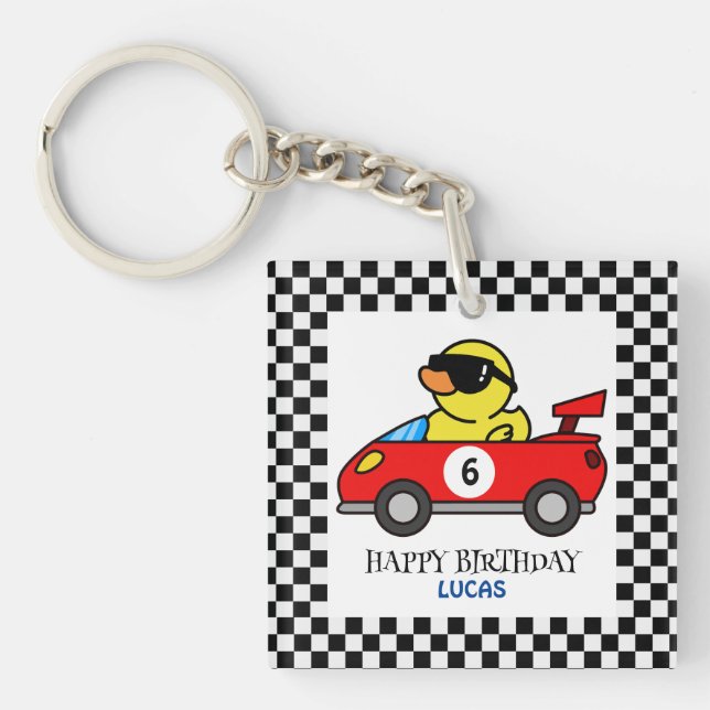 Birthday Duck race car red boy kid name Key Ring (Front)