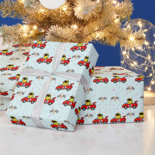 Birthday Duck race car red racing boy kid name Wrapping Paper