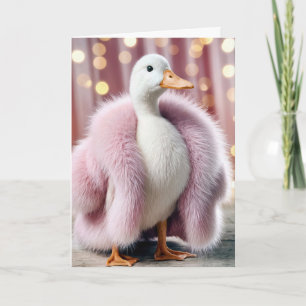 Birthday Duck Wearing a Pink Fur Coat Card