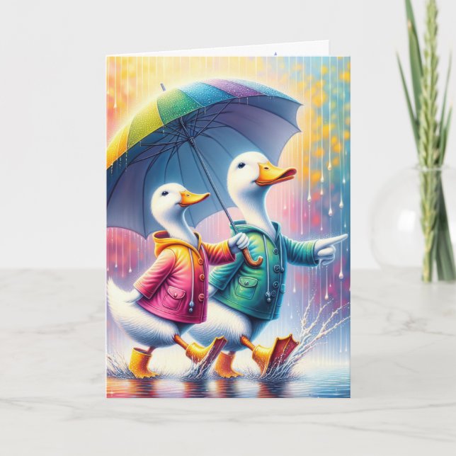 Birthday Ducks Walking In The Rain Card (Front)