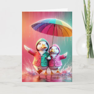Birthday Ducks Walking In The Rain Card