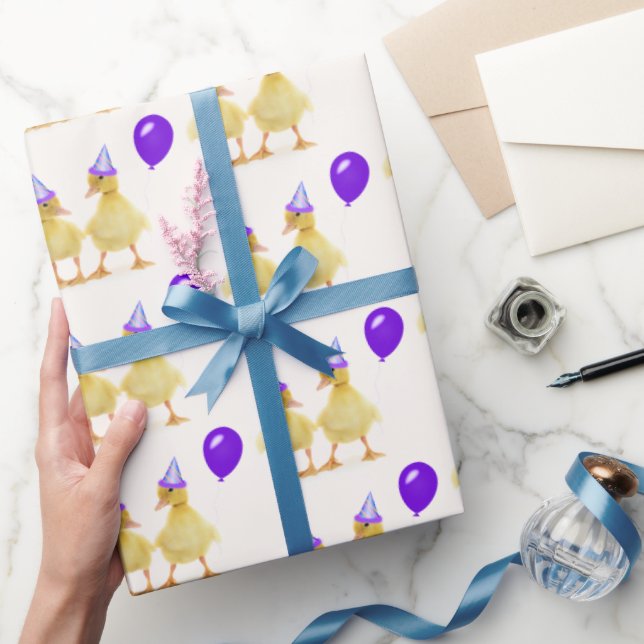 Birthday Ducks with Purple Balloon Wrapping Paper (Gifting)