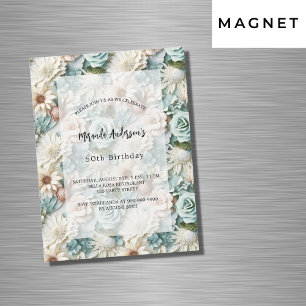 Birthday dusty green white floral luxury magnetic invitation