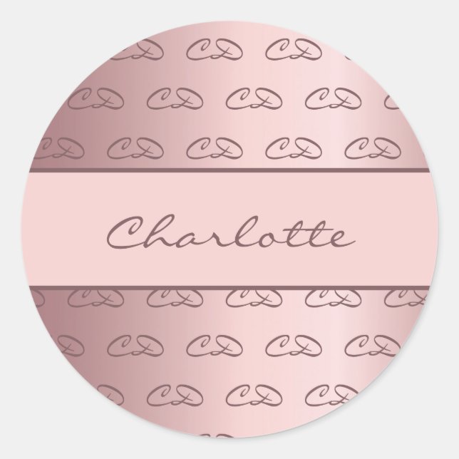 Birthday dusty rose pink monogram initials name classic round sticker (Front)