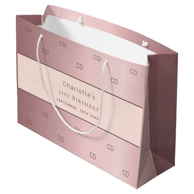 Birthday dusty rose pink monogram modern large gift bag (Back Angled)