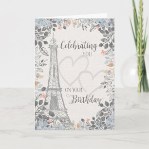 Birthday Eiffel Tower with Floral Frame Card