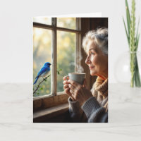 Birthday Elderly Woman Watching a Bluebird
