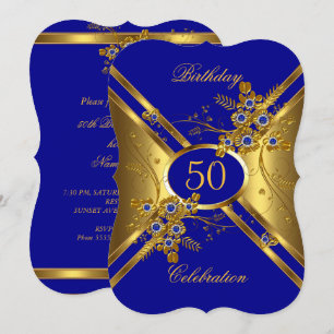 Birthday Elegant Gold Royal Blue Floral Invitation