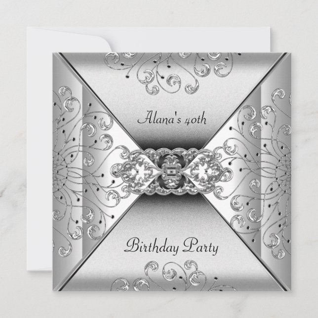 Birthday Elegant White Silver Event Party Invitation (Front)
