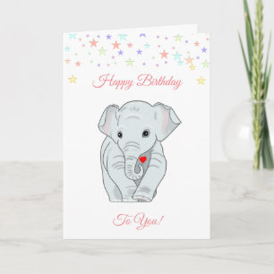 Birthday elephant and multicolored stars  card
