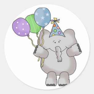 Birthday Elephant Classic Round Sticker