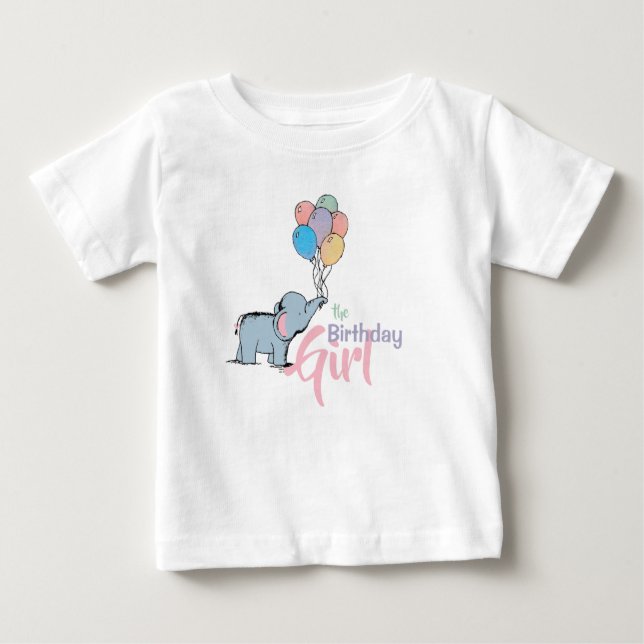Birthday Elephant Pastel Bunch of Balloons Drawing Baby T-Shirt (Front)
