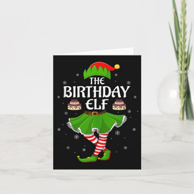 Birthday Elf Christmas Family Girls Women Elf Squa Card (Front)