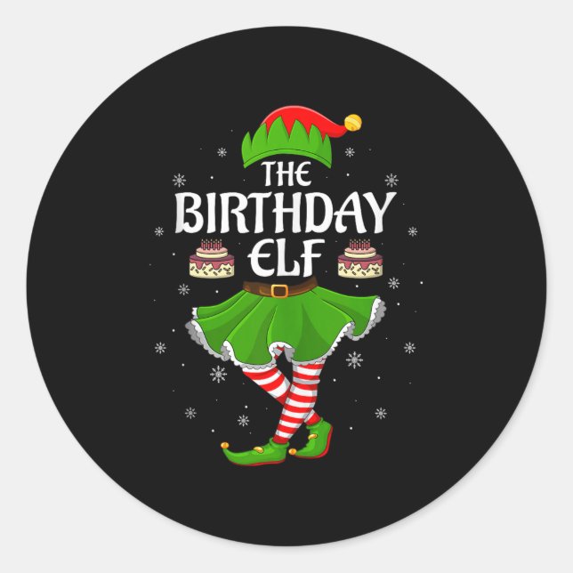 Birthday Elf Christmas Family Girls Women Elf Squa Classic Round Sticker (Front)