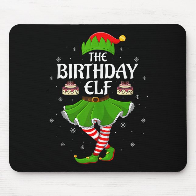 Birthday Elf Christmas Family Girls Women Elf Squa Mouse Pad (Front)
