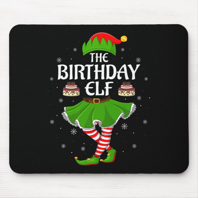 Birthday Elf Christmas Family Girls Women Elf Squa Mouse Pad (Front)