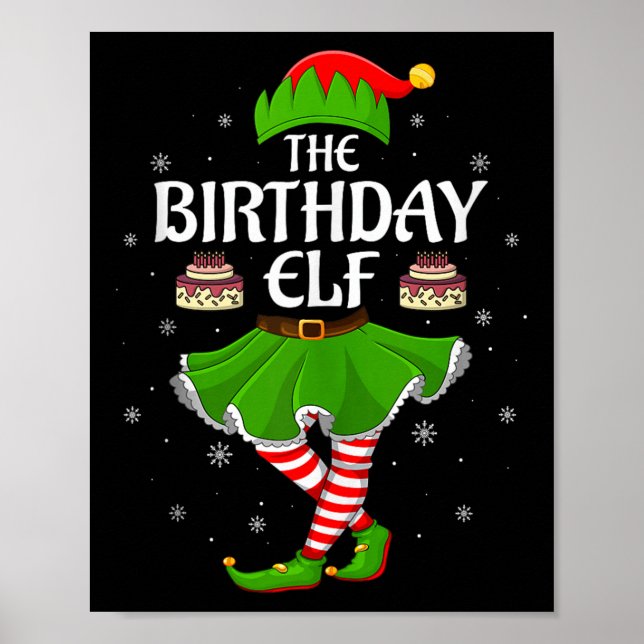 Birthday Elf Christmas Family Girls Women Elf Squa Poster (Front)