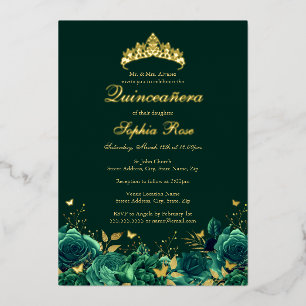Birthday Emerald Floral Butterfly Quinceanera