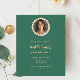 Birthday emerald green diamond photo invitation